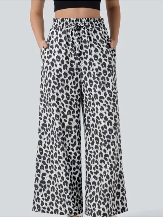 HALARA Pants - NWT Halara Leopard Print High Waisted Wide Leg Drawstring Casual Pants XS